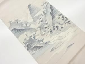 明綴れ山並に松・流水模様織出し袋帯